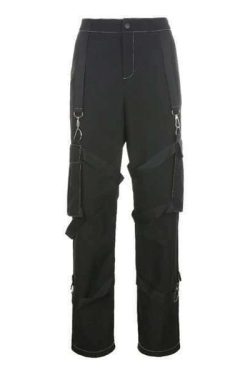 Rockmore High Waist Black Cargo Pants - Y2K Grunge, 90S Fashion, Retro Style, Y2K Summer Outfits