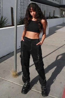 Rockmore High Waist Black Cargo Pants - Y2K Grunge, 90S Fashion, Retro Style, Y2K Summer Outfits
