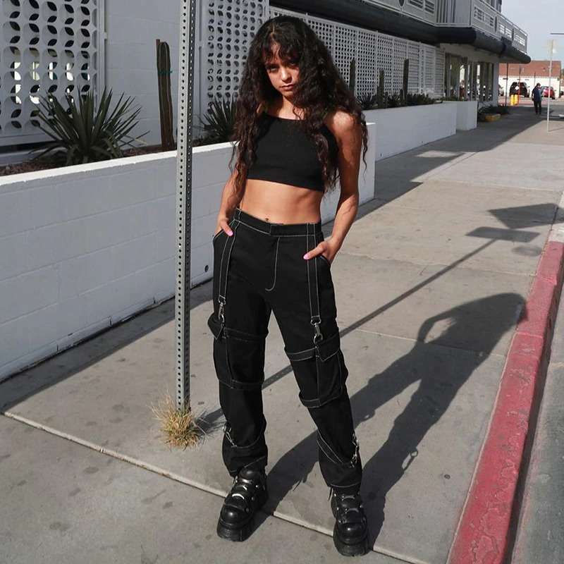 Rockmore High Waist Black Cargo Pants - Y2K Grunge, 90S Fashion, Retro Style, Y2K Summer Outfits Rockmore High Waist Black Cargo Pants - Y2K Grunge, 90S Fashion, Retro Style, Y2K Summer Outfits