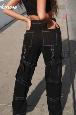Rockmore High Waist Black Cargo Pants - Y2K Grunge, 90S Fashion, Retro Style, Y2K Summer Outfits