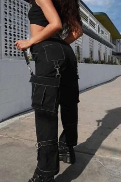 Rockmore High Waist Black Cargo Pants - Y2K Grunge, 90S Fashion, Retro Style, Y2K Summer Outfits