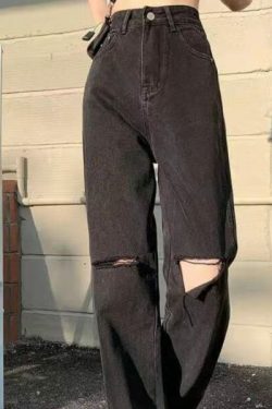 Ruby Grunge Ripped Jeans - Y2K Summer, 90S Fashion, Retro Style, Gothic Y2K, Y2K Club Out