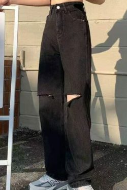 Ruby Grunge Ripped Jeans - Y2K Summer, 90S Fashion, Retro Style, Gothic Y2K, Y2K Club Out