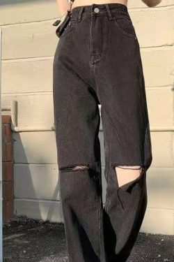 Ruby Grunge Ripped Jeans - Y2K Summer, 90S Fashion, Retro Style, Gothic Y2K, Y2K Club Out