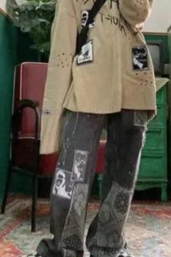 Sadie Baggy Patchwork Jeans - Y2K Grunge, 90S Retro, Summer Outfits, Y2K Fashion Essentials