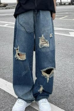 Sara Grunge Distressed Ripped Jeans - Y2K Summer, 90S Fashion, Retro Goth, Y2K Club Outfits