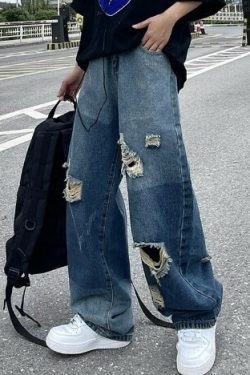Sara Grunge Distressed Ripped Jeans - Y2K Summer, 90S Fashion, Retro Goth, Y2K Club Outfits