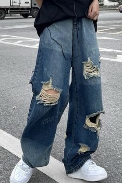 Sara Grunge Distressed Ripped Jeans - Y2K Summer, 90S Fashion, Retro Goth, Y2K Club Outfits