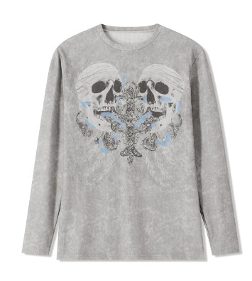 Scarlett Gray Long Sleeve Skull Cross Top - Y2K Grunge, 90S Fashion, Retro Goth Outfit Scarlett Gray Long Sleeve Skull Cross Top - Y2K Grunge, 90S Fashion, Retro Goth Outfit