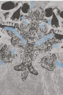 Scarlett Gray Long Sleeve Skull Cross Top - Y2K Grunge, 90S Fashion, Retro Goth Outfit