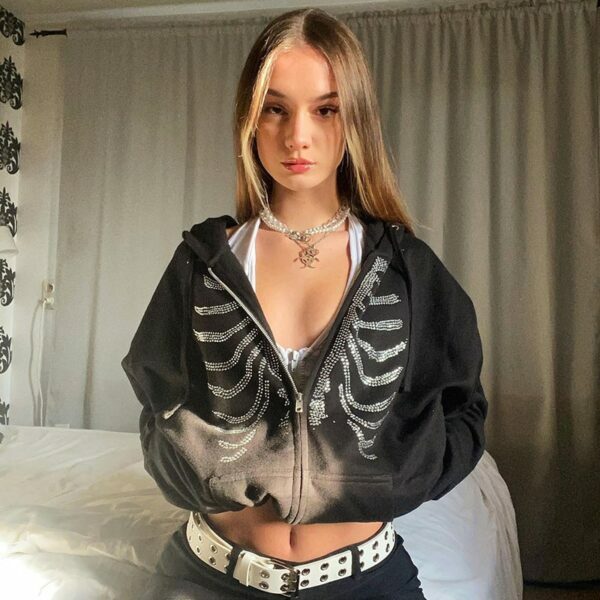 Selma Skeleton Hoodie - Y2K Grunge, 90S Fashion, Retro Goth, Summer & Party Outfits Selma Skeleton Hoodie - Y2K Grunge, 90S Fashion, Retro Goth, Summer & Party Outfits
