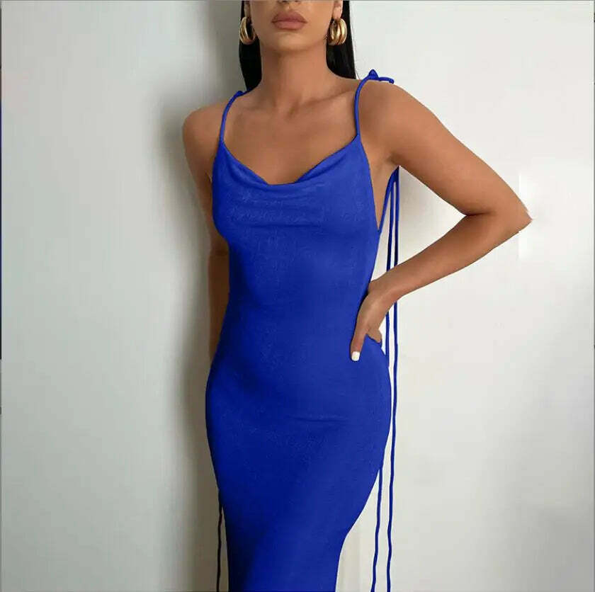 Sexy Y2K Halter Backless Bodycon Maxi Dress - Summer Grunge, 90S Party, Club & Baddie Outfit
