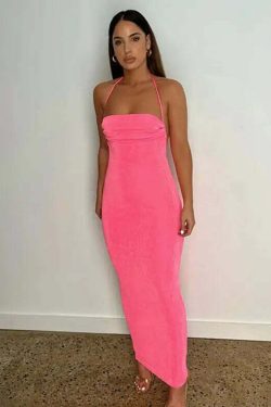 Sexy Y2K Halter Backless Bodycon Maxi Dress - Summer Grunge, 90S Party, Club & Baddie Outfit