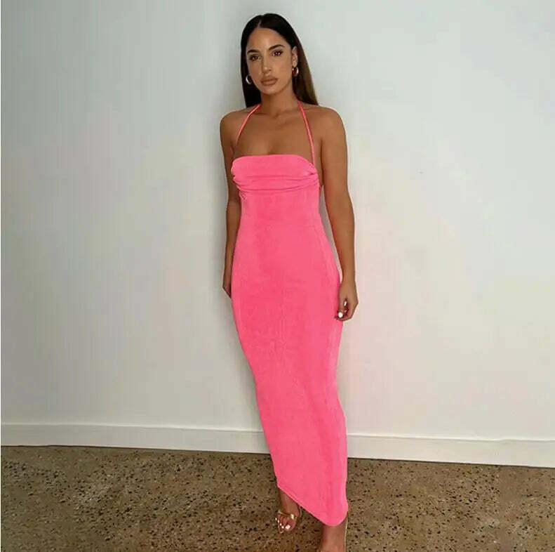Sexy Y2K Halter Backless Bodycon Maxi Dress - Summer Grunge, 90S Party, Club & Baddie Outfit