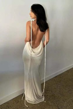 Sexy Y2K Halter Backless Bodycon Maxi Dress - Summer Grunge, 90S Party, Club & Baddie Outfit