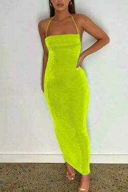 Sexy Y2K Halter Backless Bodycon Maxi Dress - Summer Grunge, 90S Party, Club & Baddie Outfit