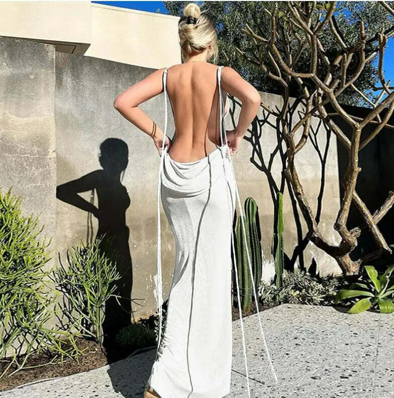 Sexy Y2K Halter Backless Bodycon Maxi Dress - Summer Grunge, 90S Party, Club & Baddie Outfit