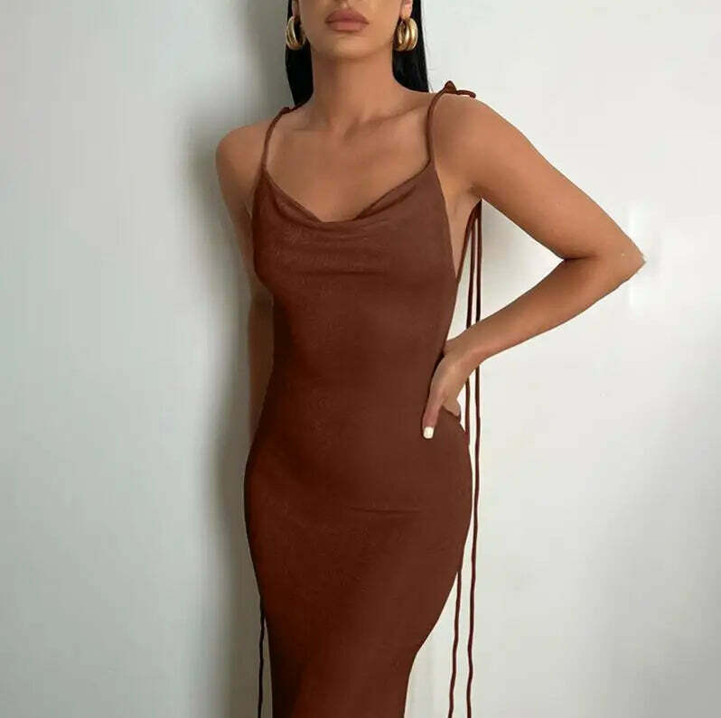 Sexy Y2K Halter Backless Bodycon Maxi Dress - Summer Grunge, 90S Party, Club & Baddie Outfit
