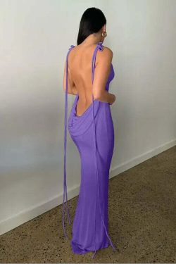 Sexy Y2K Halter Backless Bodycon Maxi Dress - Summer Grunge, 90S Party, Club & Baddie Outfit