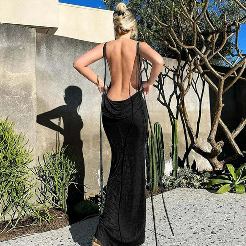 Sexy Y2K Halter Backless Bodycon Maxi Dress - Summer Grunge, 90S Party, Club & Baddie Outfit