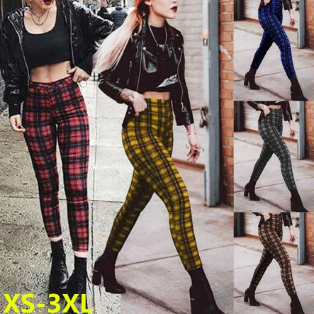 Skylar High Waist Skinny Plaid Jeans - Y2K Grunge 90S Fashion, Retro Summer & Party Outfits