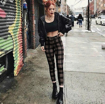 Skylar High Waist Skinny Plaid Jeans - Y2K Grunge 90S Fashion, Retro Summer & Party Outfits