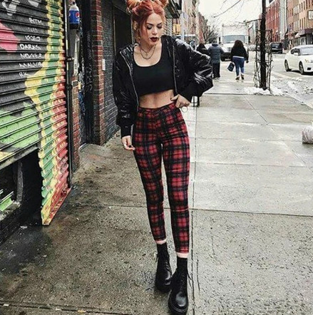 Skylar High Waist Skinny Plaid Jeans - Y2K Grunge 90S Fashion, Retro Summer & Party Outfits