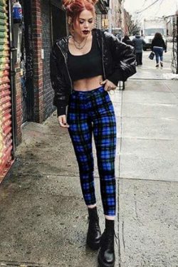 Skylar High Waist Skinny Plaid Jeans - Y2K Grunge 90S Fashion, Retro Summer & Party Outfits