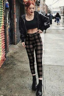 Skylar High Waist Skinny Plaid Jeans - Y2K Grunge 90S Fashion, Retro Summer & Party Outfits