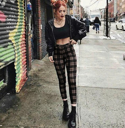Skylar High Waist Skinny Plaid Jeans - Y2K Grunge 90S Fashion, Retro Summer & Party Outfits
