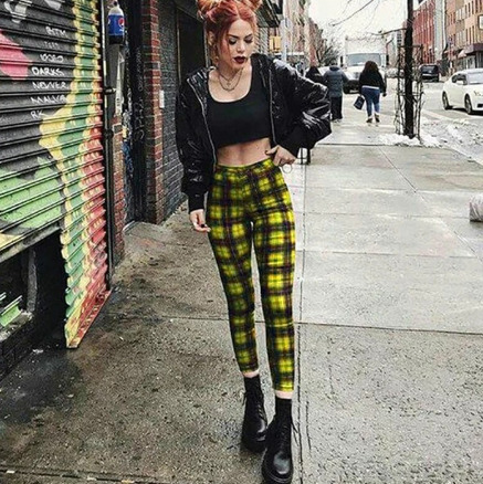 Skylar High Waist Skinny Plaid Jeans - Y2K Grunge 90S Fashion, Retro Summer & Party Outfits