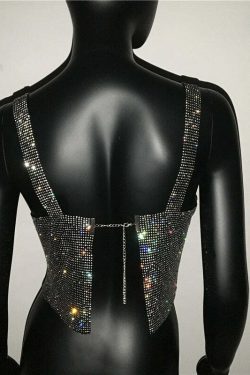 Steela Rhinestone Top - Y2K Summer, 90S Grunge, Retro Party, Y2K Club, Popstar, Gothic Y
