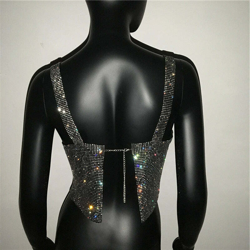 Steela Rhinestone Top - Y2K Summer, 90S Grunge, Retro Party, Y2K Club, Popstar, Gothic Y Steela Rhinestone Top - Y2K Summer, 90S Grunge, Retro Party, Y2K Club, Popstar, Gothic Y