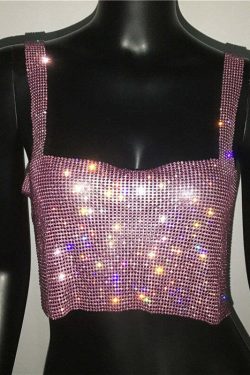 Steela Rhinestone Top - Y2K Summer, 90S Grunge, Retro Party, Y2K Club, Popstar, Gothic Y