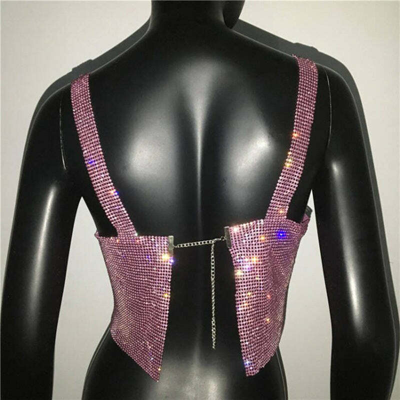 Steela Rhinestone Top - Y2K Summer, 90S Grunge, Retro Party, Y2K Club, Popstar, Gothic Y Steela Rhinestone Top - Y2K Summer, 90S Grunge, Retro Party, Y2K Club, Popstar, Gothic Y