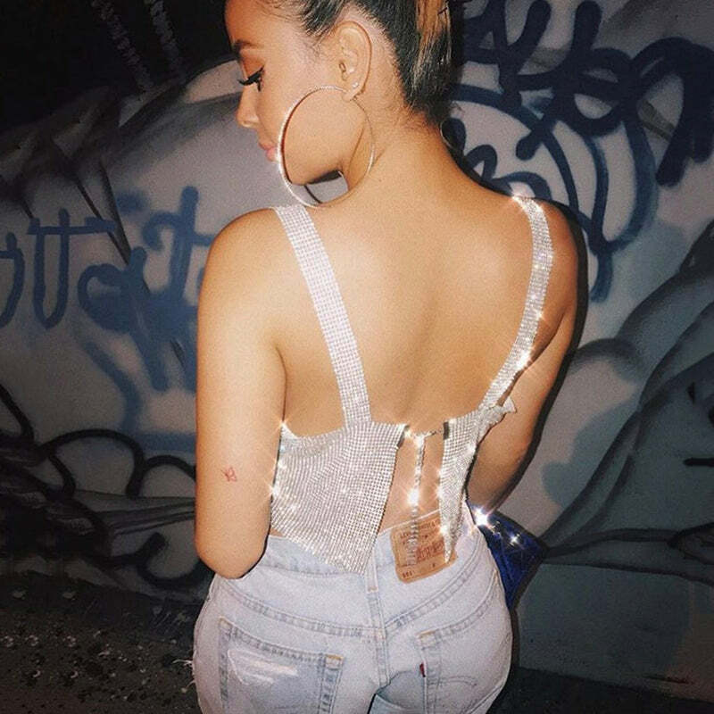 Steela Rhinestone Top - Y2K Summer, 90S Grunge, Retro Party, Y2K Club, Popstar, Gothic Y Steela Rhinestone Top - Y2K Summer, 90S Grunge, Retro Party, Y2K Club, Popstar, Gothic Y