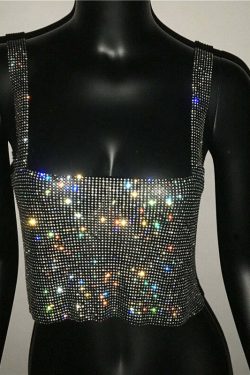 Steela Rhinestone Top - Y2K Summer, 90S Grunge, Retro Party, Y2K Club, Popstar, Gothic Y