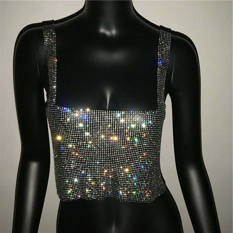 Steela Rhinestone Top - Y2K Summer, 90S Grunge, Retro Party, Y2K Club, Popstar, Gothic Y Steela Rhinestone Top - Y2K Summer, 90S Grunge, Retro Party, Y2K Club, Popstar, Gothic Y