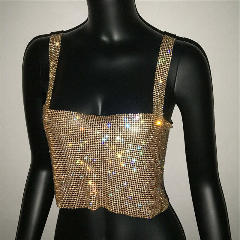 Steela Rhinestone Top - Y2K Summer, 90S Grunge, Retro Party, Y2K Club, Popstar, Gothic Y Steela Rhinestone Top - Y2K Summer, 90S Grunge, Retro Party, Y2K Club, Popstar, Gothic Y