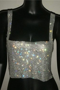 Steela Rhinestone Top - Y2K Summer, 90S Grunge, Retro Party, Y2K Club, Popstar, Gothic Y