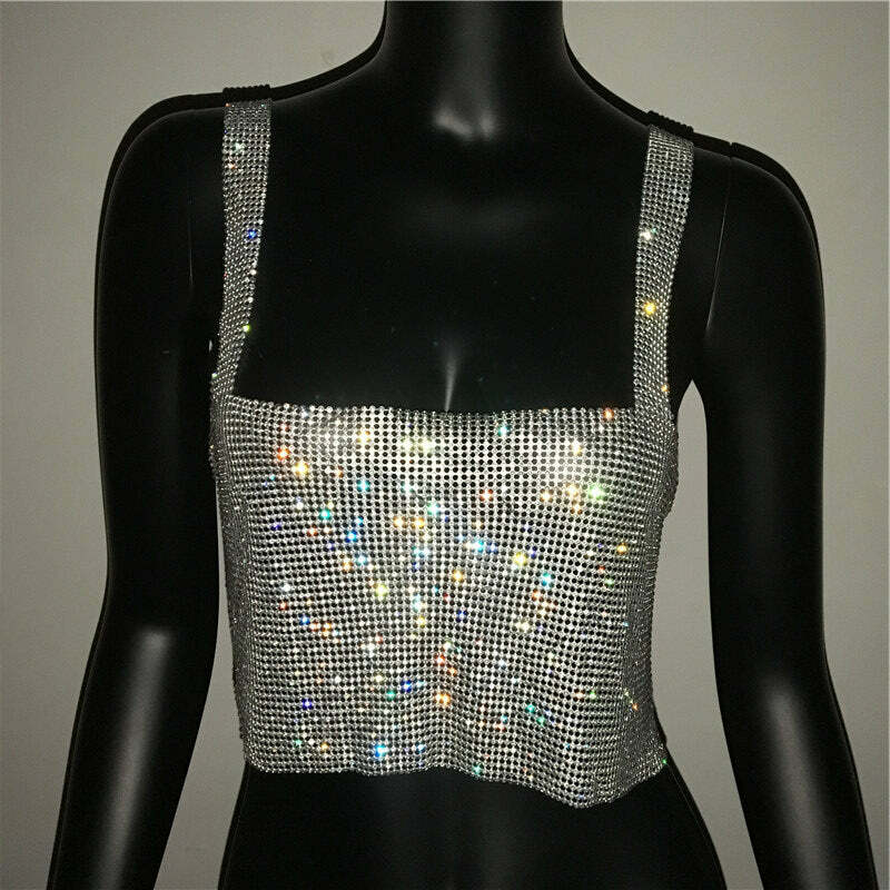 Steela Rhinestone Top - Y2K Summer, 90S Grunge, Retro Party, Y2K Club, Popstar, Gothic Y Steela Rhinestone Top - Y2K Summer, 90S Grunge, Retro Party, Y2K Club, Popstar, Gothic Y