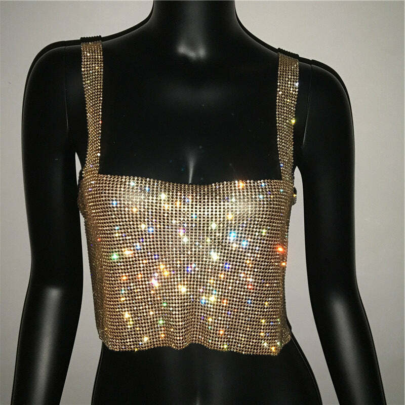 Steela Rhinestone Top - Y2K Summer, 90S Grunge, Retro Party, Y2K Club, Popstar, Gothic Y Steela Rhinestone Top - Y2K Summer, 90S Grunge, Retro Party, Y2K Club, Popstar, Gothic Y