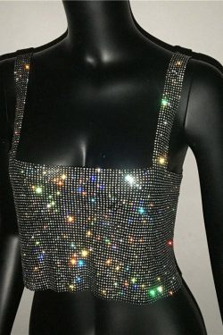 Steela Rhinestone Top - Y2K Summer, 90S Grunge, Retro Party, Y2K Club, Popstar, Gothic Y