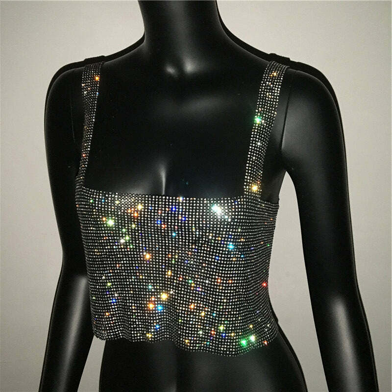 Steela Rhinestone Top - Y2K Summer, 90S Grunge, Retro Party, Y2K Club, Popstar, Gothic Y Steela Rhinestone Top - Y2K Summer, 90S Grunge, Retro Party, Y2K Club, Popstar, Gothic Y