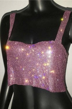Steela Rhinestone Top - Y2K Summer, 90S Grunge, Retro Party, Y2K Club, Popstar, Gothic Y