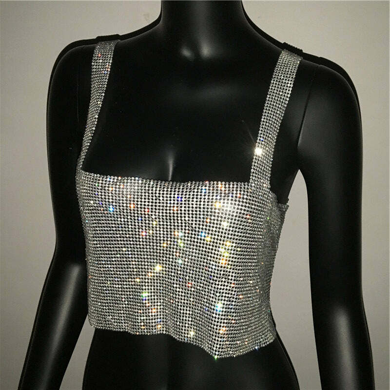 Steela Rhinestone Top - Y2K Summer, 90S Grunge, Retro Party, Y2K Club, Popstar, Gothic Y Steela Rhinestone Top - Y2K Summer, 90S Grunge, Retro Party, Y2K Club, Popstar, Gothic Y