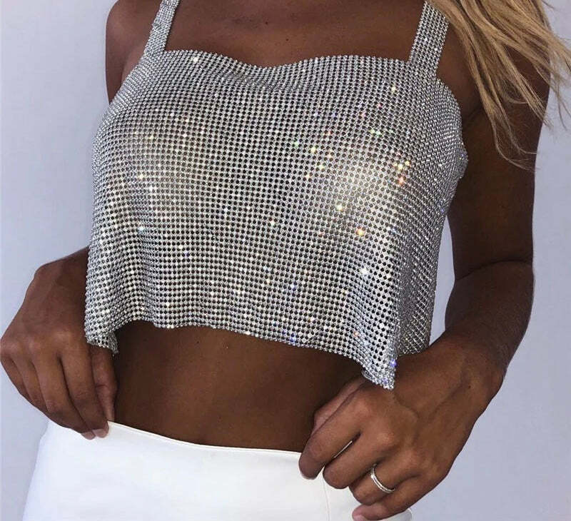 Steela Rhinestone Top - Y2K Summer, 90S Grunge, Retro Party, Y2K Club, Popstar, Gothic Y Steela Rhinestone Top - Y2K Summer, 90S Grunge, Retro Party, Y2K Club, Popstar, Gothic Y