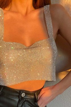 Steela Rhinestone Top - Y2K Summer, 90S Grunge, Retro Party, Y2K Club, Popstar, Gothic Y