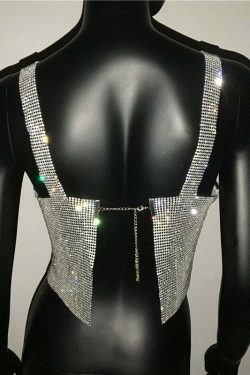 Steela Rhinestone Top - Y2K Summer, 90S Grunge, Retro Party, Y2K Club, Popstar, Gothic Y