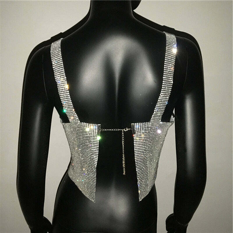 Steela Rhinestone Top - Y2K Summer, 90S Grunge, Retro Party, Y2K Club, Popstar, Gothic Y Steela Rhinestone Top - Y2K Summer, 90S Grunge, Retro Party, Y2K Club, Popstar, Gothic Y